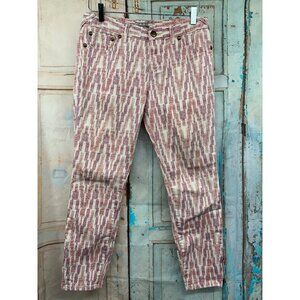 Free People Womans W29 Jeans Ikat Chevron Cream Red Pink Crop Skinny Low Rise Cr